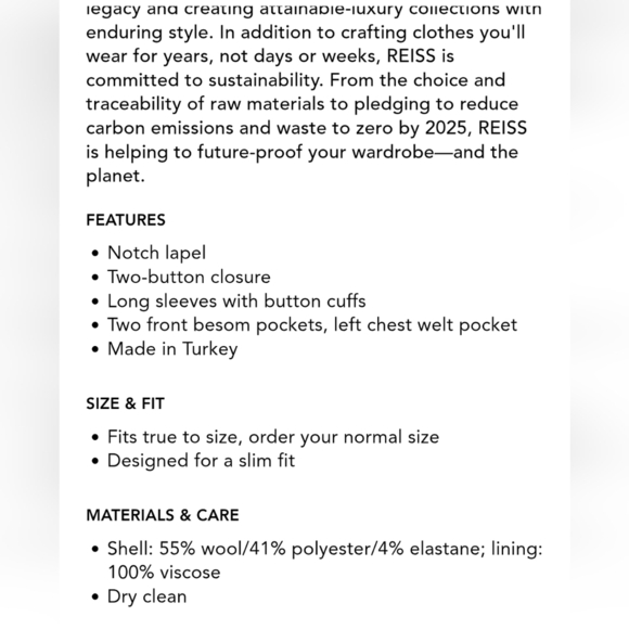 REISS Promise Plain Weave Blazer, Color Black, Size 44 Regular, Retail $475.00US - Picture 9 of 16